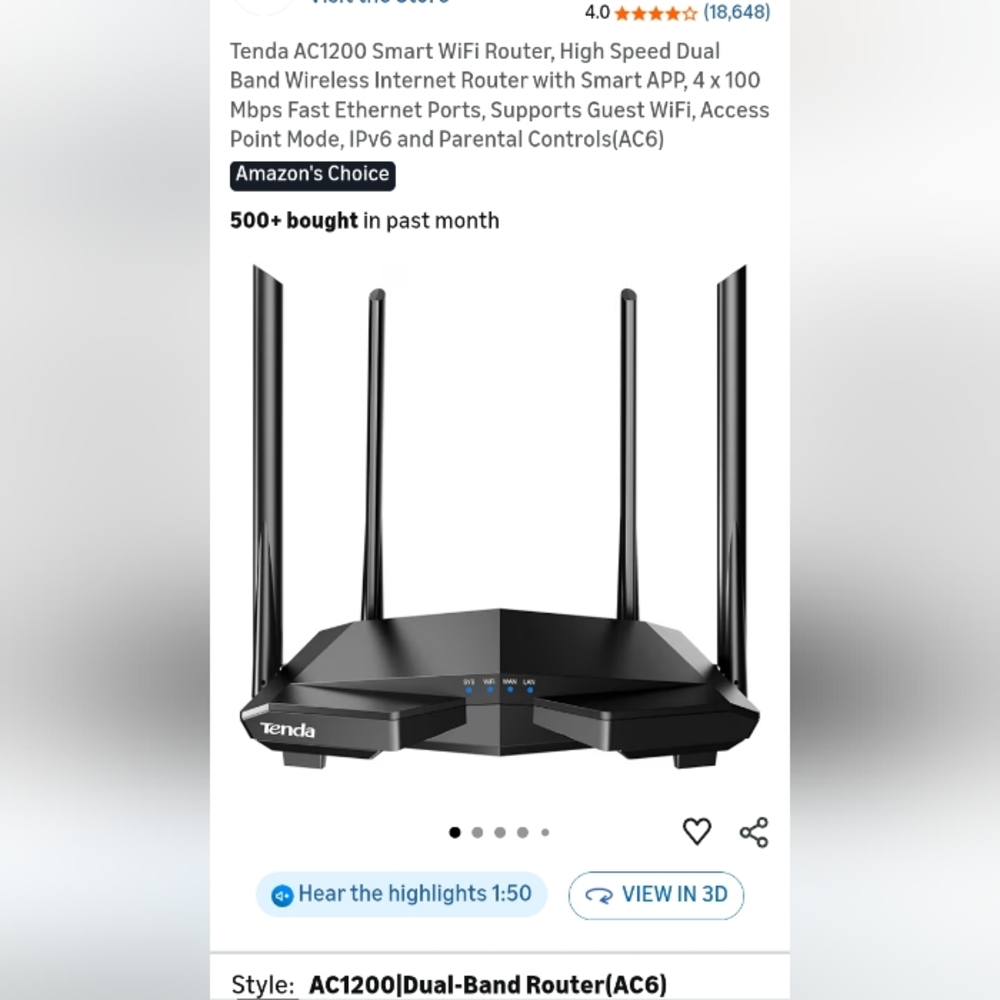 NWOT Tenda Dual-Band Black Router